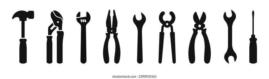 Tools silhouettes collection. Tool icon set. Instrument vector icon collection. 