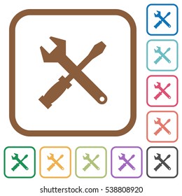 Tools simple icons in color rounded square frames on white background