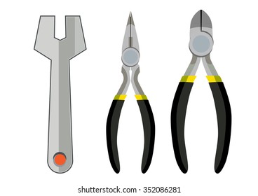 tools - spanner, wire cutters and pliers