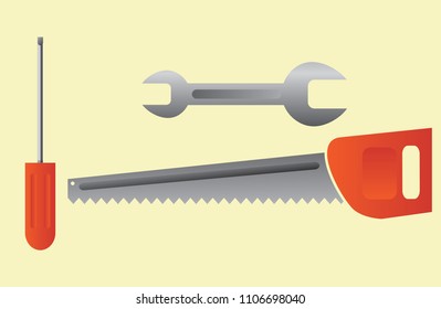 tools supplies on yellow background vector