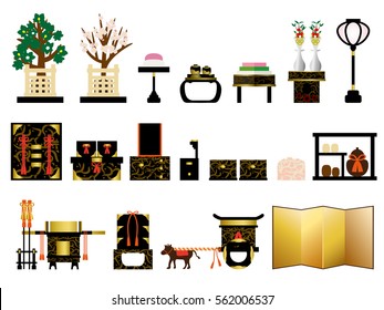 Tools that are decorated with dolls at the doll festival
