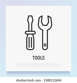 Tools thin line icon: screwdriver and wrench. Logo for mechanic or repairman. Modern vector illustration.