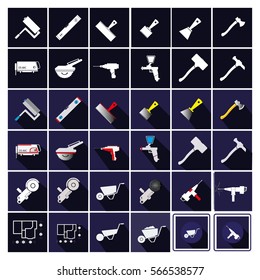 The tools used in construction. Farm tools.
