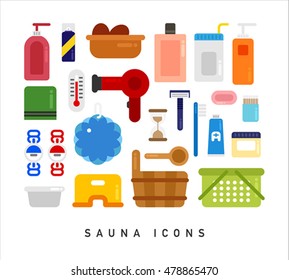 Tools used in the sauna flat design object