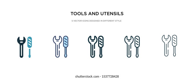 tools and utensils icon in different style vector illustration. two colored and black tools and utensils vector icons designed in filled, outline, line stroke style can be used for web, mobile, ui
