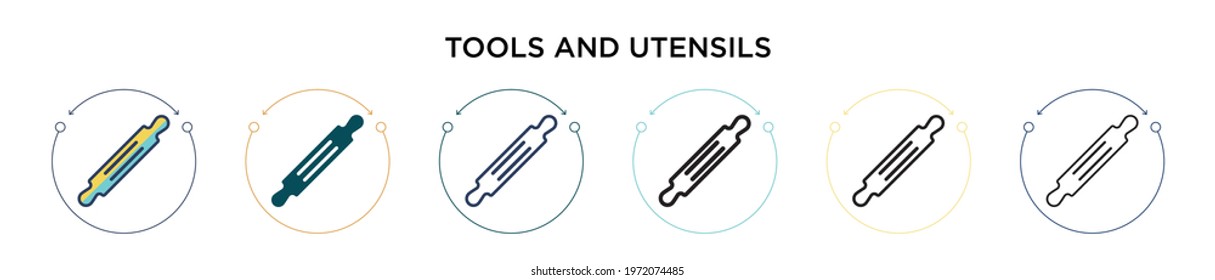 Tools and utensils icon in filled, thin line, outline and stroke style. Vector illustration of two colored and black tools and utensils vector icons designs can be used for mobile, ui, web