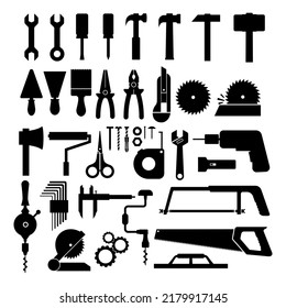 Tools vector black silhouette illustration vector isolated. Tools icon.