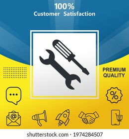 Tools vector glyph color icon. With yellow and blue background option.