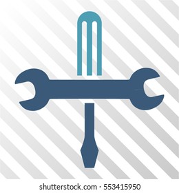 Tools vector icon. Illustration style is flat iconic bicolor cyan and blue symbol on a hatched transparent background.