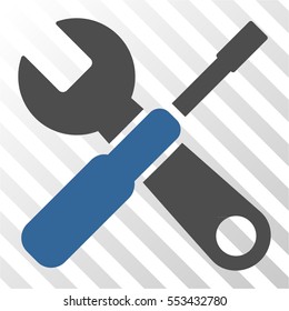 Tools vector icon. Illustration style is flat iconic bicolor cobalt and gray symbol on a hatch transparent background.