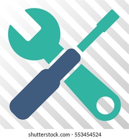 Tools vector icon. Illustration style is flat iconic bicolor cobalt and cyan symbol on a hatched transparent background.