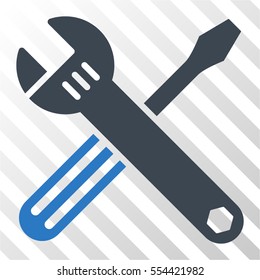 Tools vector icon. Illustration style is flat iconic bicolor smooth blue symbol on a hatch transparent background.
