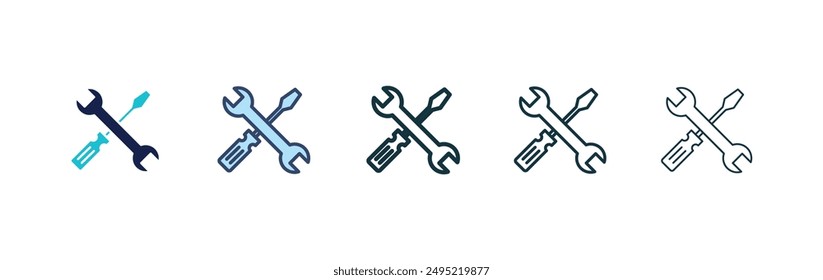 Tools vector icon set black filled and outlined style.