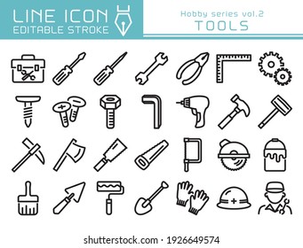 Tools vector icon set.  Editable line stroke.