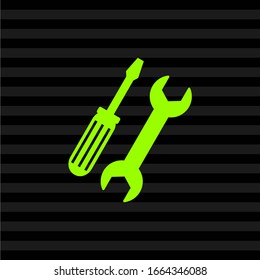 Tools vector icon. Style is bicolor flat symbol, soft green colors, rounded angles, grey background.