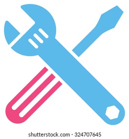 Tools vector icon. Style is bicolor flat symbol, pink and blue colors, rounded angles, white background.
