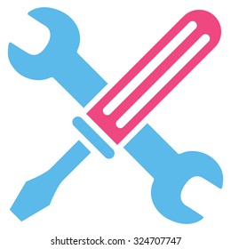 Tools vector icon. Style is bicolor flat symbol, pink and blue colors, rounded angles, white background.