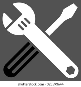 Tools vector icon. Style is bicolor flat symbol, black and white colors, rounded angles, gray background.