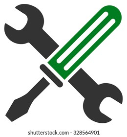 Tools vector icon. Style is bicolor flat symbol, green and gray colors, rounded angles, white background.