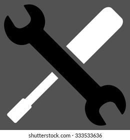 Tools vector icon. Style is bicolor flat symbol, black and white colors, rounded angles, gray background.