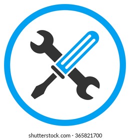 Tools vector icon. Style is bicolor flat circled symbol, blue and gray colors, rounded angles, white background.
