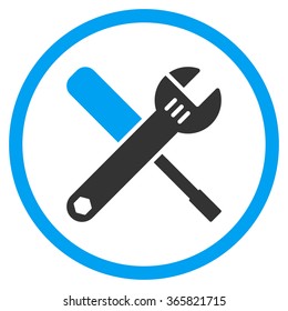 Tools vector icon. Style is bicolor flat circled symbol, blue and gray colors, rounded angles, white background.