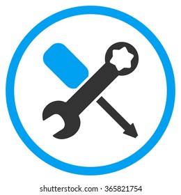 Tools vector icon. Style is bicolor flat circled symbol, blue and gray colors, rounded angles, white background.