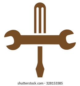 Tools vector icon. Style is flat symbol, brown color, rounded angles, white background.