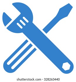 Tools vector icon. Style is flat symbol, cobalt color, rounded angles, white background.