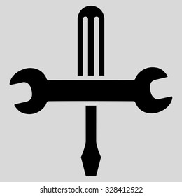 Tools vector icon. Style is flat symbol, black color, rounded angles, light gray background.