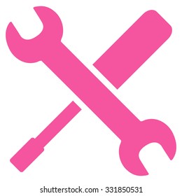 Tools vector icon. Style is flat symbol, pink color, rounded angles, white background.