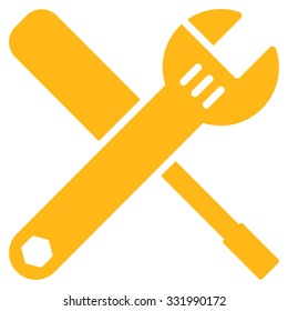 Tools vector icon. Style is flat symbol, yellow color, rounded angles, white background.