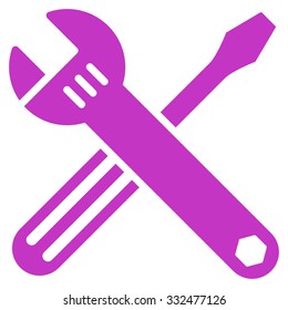 Tools vector icon. Style is flat symbol, violet color, rounded angles, white background.