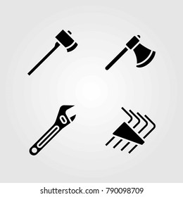 Tools vector icons set. axe, allen keys and adjustable spanner