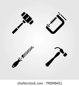 Tools vector icons set. clamp, hammer and chisel