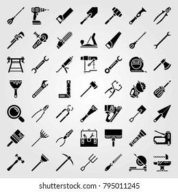 Tools vector icons set. clamp, measure and pliers