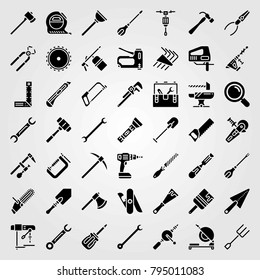Tools vector icons set. cutter, anvil and trowel