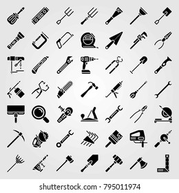 Tools vector icons set. hammer, spade and ruler