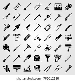 Tools vector icons set. mallet, anvil and screwdriver