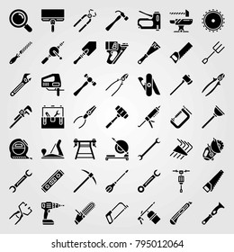 Tools vector icons set. multitool, chainsaw and jigsaw