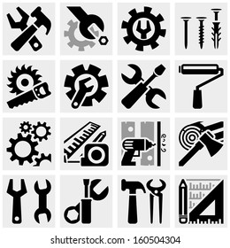 Tools vector icons set on gray 