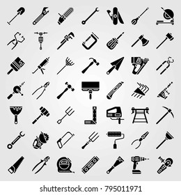 Tools vector icons set. pliers, mallet and power saw