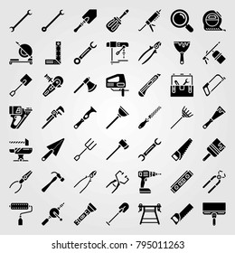 Tools vector icons set. plunger, pliers and loupe