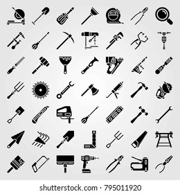 Tools vector icons set. plunger, tape and staple gun