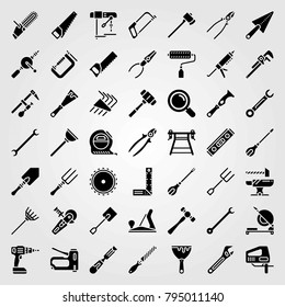 Tools vector icons set. screwdriver, paint roller and scraper