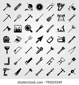 Tools vector icons set. trowel, drill and plunger