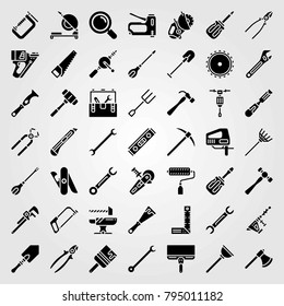 Tools vector icons set. wire cutter, saw blade and jigsaw