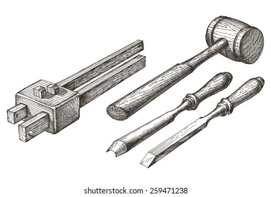 Tools vector logo design template. chisel, mallet or surface gauge icon.