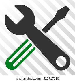 Tools vector pictogram. Illustration style is flat iconic bicolor green and gray symbol on a hatch transparent background.