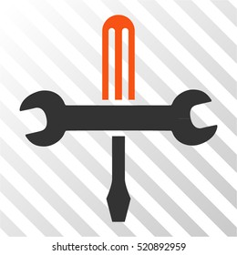 Tools vector pictograph. Illustration style is flat iconic bicolor orange and gray symbol on a hatched transparent background.